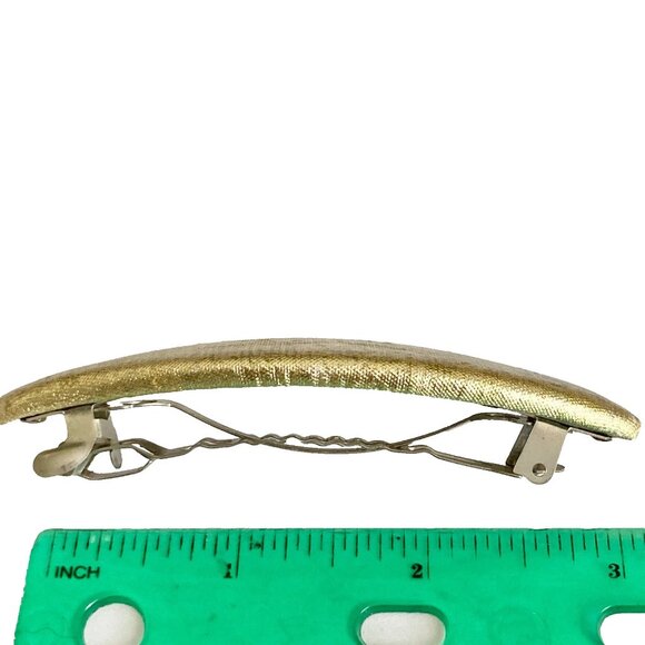 Vintage Gold Metallic Fabric Oval French Barrette 80s 90s Leeza Long Hair 3.5" - Picture 8 of 8